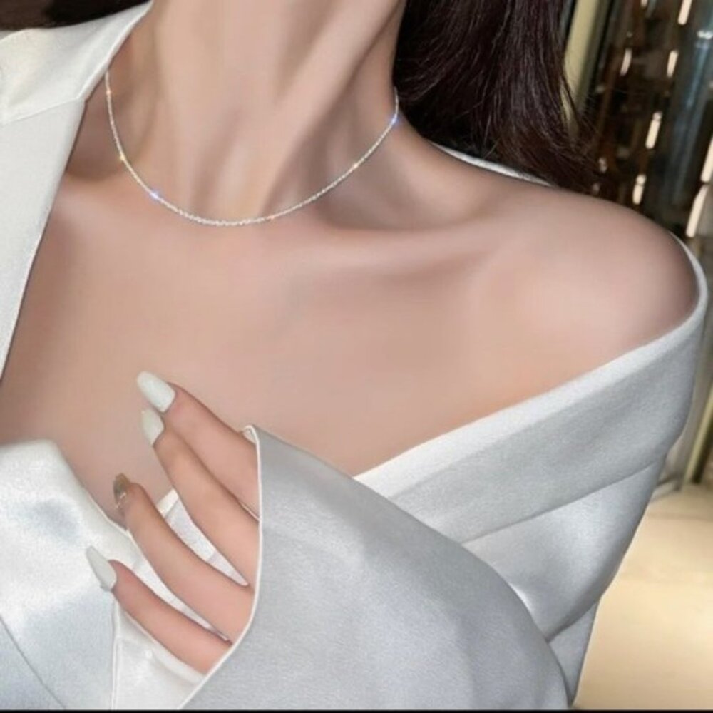 Silver Choker Necklace for Women Rhinestone Crystal Chain Jewelry Engage…